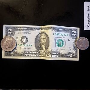 COLLECTION OF TWO DOLLAR BILLS & COINS